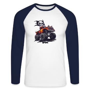 A monster truck with a pirate flag - Unisex Long Sleeve Baseball T-Shirt - white/navy - Front - Nik (191cm)