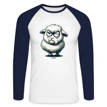 Ein genervtes Cartoon-Schaf - Unisex Baseballshirt langarm - Weiß/Navy - Vorne - Nik (191cm)