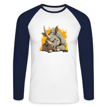 Rhinocéros de dessin animé super fou - T-shirt baseball manches longues Homme - blanc/marine - Devant - Nik (191cm)