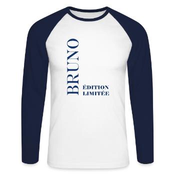 Bruno - T-shirt baseball manches longues Homme - blanc/marine - Devant - Nik (191cm)