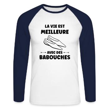 Slippers Humor - Unisex Long Sleeve Baseball T-Shirt - white/navy - Front - Nik (191cm)