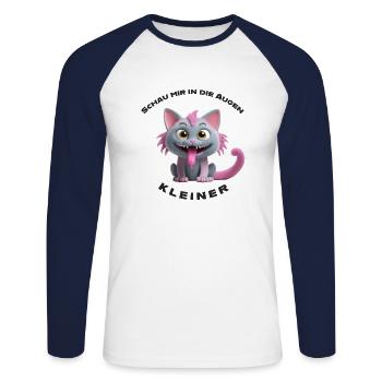 Look Into My Eyes Little Cat Monster - Unisex Long Sleeve Baseball T-Shirt - white/navy - Front - Nik (191cm)