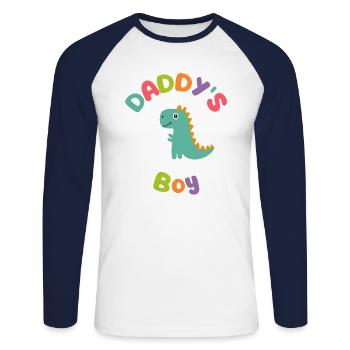Daddys Boy Dino - Unisex Long Sleeve Baseball T-Shirt - white/navy - Front - Nik (191cm)