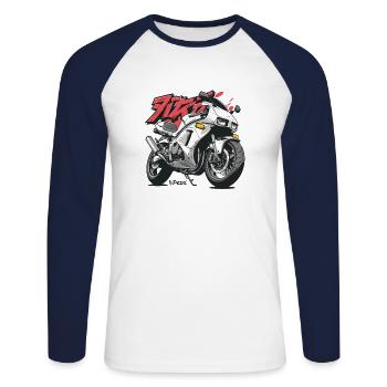 Super Cool Anime Japonais Racing Moto - T-shirt baseball manches longues Homme - blanc/marine - Devant - Nik (191cm)