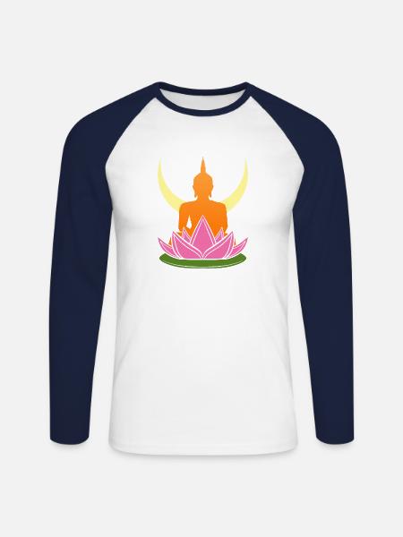 Buddha Mönch Namaste Buddhismus I Geschenk - Unisex Baseballshirt langarm - Weiß/Navy