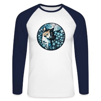 Chat calicot ne m’oublie pas - T-shirt baseball manches longues Homme - blanc/marine - Devant - Nik (191cm)