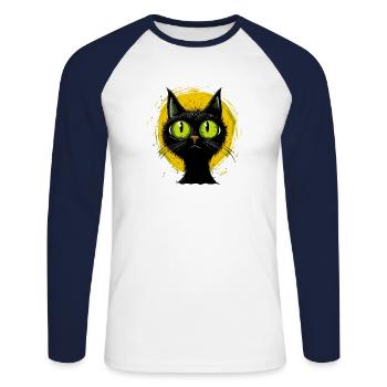 Cool Cartoon Cat Cat - T-shirt baseball manches longues Homme - blanc/marine - Devant - Nik (191cm)