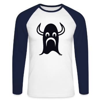 Viking Cartoon Face Helmet - Unisex Long Sleeve Baseball T-Shirt - white/navy - Front - Nik (191cm)