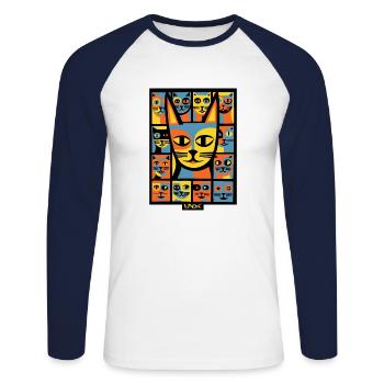 Coloré Pop Art Chaos chaton chats - T-shirt baseball manches longues Homme - blanc/marine - Devant - Nik (191cm)