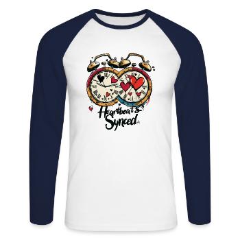 Synchronisierte Heartbeats - Unisex Baseballshirt langarm - Weiß/Navy - Vorne - Nik (191cm)