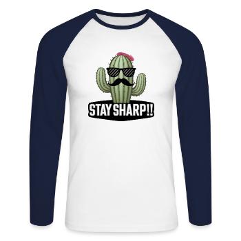 Lunettes de soleil élégantes à moustache Cactus Stay Sharp Art - T-shirt baseball manches longues Homme - blanc/marine - Devant - Nik (191cm)