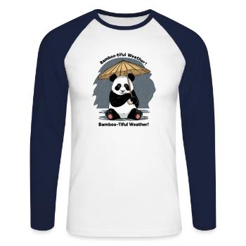 Panda with Bamboo Umbrella Bamboo-tiful Weather! - Unisex Long Sleeve Baseball T-Shirt - white/navy - Front - Nik (191cm)