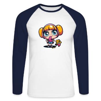 Illustration coquine de fille d’anime de dessin animé - T-shirt baseball manches longues Homme - blanc/marine - Devant - Nik (191cm)