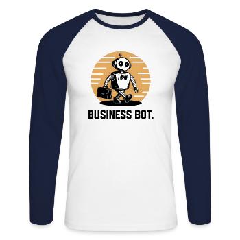 Robot avec noeud papillon et mallette - Business Bot Art - T-shirt baseball manches longues Homme - blanc/marine - Devant - Nik (191cm)