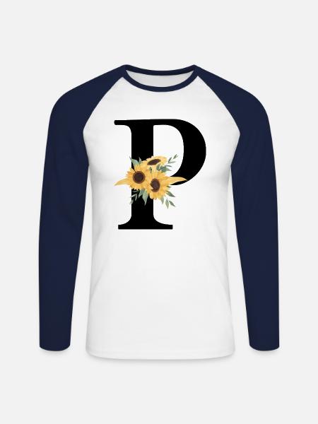 Letter p floral sunflower - Unisex Long Sleeve Baseball T-Shirt - white/navy
