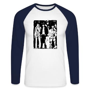 80s or 90s Japanese Manga Friends - Unisex Long Sleeve Baseball T-Shirt - white/navy - Front - Nik (191cm)