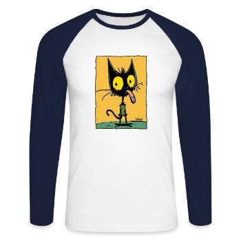 Der coolste freche Cartoon-Kater, lustige Katze - Unisex Baseballshirt langarm - Weiß/Navy - Vorne - Nik (191cm)