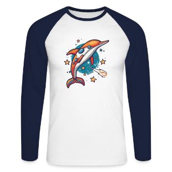 Super funky funky dauphin vaisseau-mère dans l’espace extra-atmosphérique - T-shirt baseball manches longues Homme - blanc/marine - Devant - Nik (191cm)