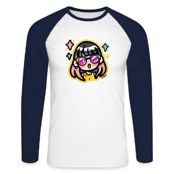 Chibi anime girl with glasses - Unisex Long Sleeve Baseball T-Shirt - white/navy - Front - Nik (191cm)