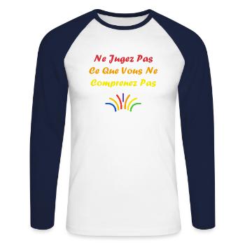 sensibilisation santé mentale - T-shirt baseball manches longues Homme - blanc/marine - Devant - Nik (191cm)
