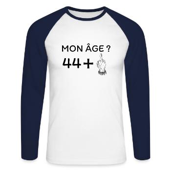mon âge 45 - T-shirt baseball manches longues Homme - blanc/marine - Devant - Nik (191cm)