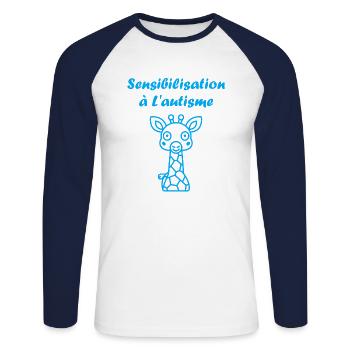 Animal Sensibilisation à l'autisme - T-shirt baseball manches longues Homme - blanc/marine - Devant - Nik (191cm)