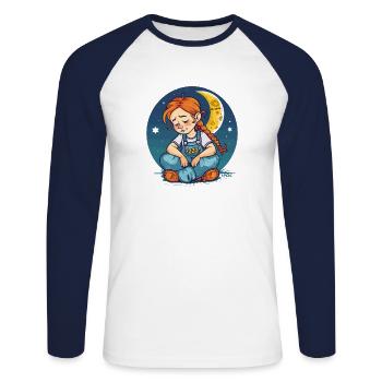 Schlafen rothaariges Mädchen mit Mond und Sternen - Unisex Baseballshirt langarm - Weiß/Navy - Vorne - Nik (191cm)