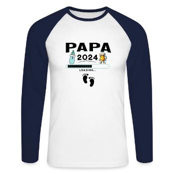 Homme bientôt papa Annonce, cadeau futur papa - T-shirt baseball manches longues Homme - blanc/marine - Devant - Nik (191cm)