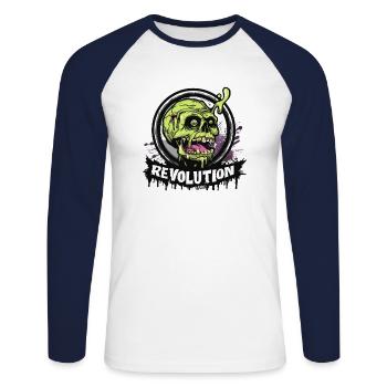 Zombie Schädel Totenkopf: Revolution - Unisex Baseballshirt langarm - Weiß/Navy - Vorne - Nik (191cm)