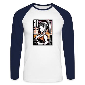 Anime Fille de la ville coquine - T-shirt baseball manches longues Homme - blanc/marine - Devant - Nik (191cm)