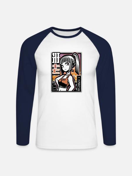 Anime freches Stadt Mädchen - Unisex Baseballshirt langarm - Weiß/Navy