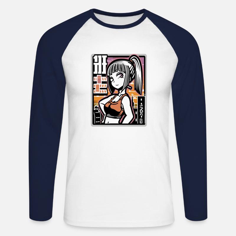 Anime freches Stadt Mädchen - Unisex Baseballshirt langarm - Weiß/Navy
