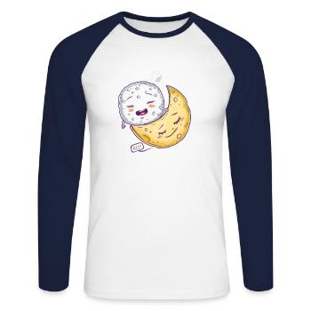 Sleepy Mozzarella Cheese on a Cheese Moon - Unisex Long Sleeve Baseball T-Shirt - white/navy - Front - Nik (191cm)