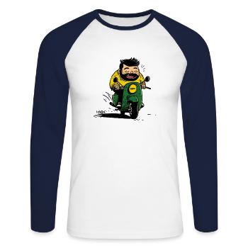 Buddy, le roi de la trottinette, motard - T-shirt baseball manches longues Homme - blanc/marine - Devant - Nik (191cm)