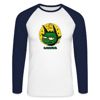 A Green Sleeping Leprechaun with Moon and Stars - Unisex Long Sleeve Baseball T-Shirt - white/navy - Front - Nik (191cm)