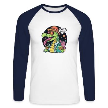Juice Loving Funny Alligator - Unisex Long Sleeve Baseball T-Shirt - white/navy - Front - Nik (191cm)