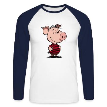 Little Funny Pig Boy - Unisex Long Sleeve Baseball T-Shirt - white/navy - Front - Nik (191cm)