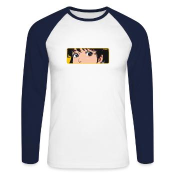 Fille d’anime rêveuse - T-shirt baseball manches longues Homme - blanc/marine - Devant - Nik (191cm)