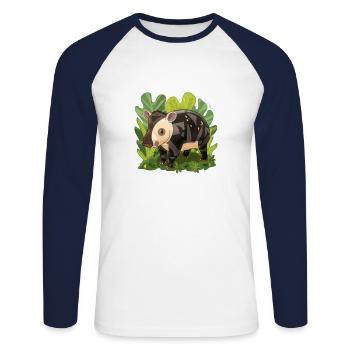Cute Mountain Tapir Illustration - Adorable Animal - Unisex Long Sleeve Baseball T-Shirt - white/navy - Front - Nik (191cm)
