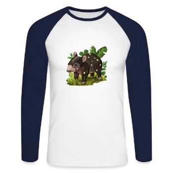 Cute Mountain Tapir Illustration - Adorable Animal - Unisex Long Sleeve Baseball T-Shirt - white/navy - Front - Nik (191cm)