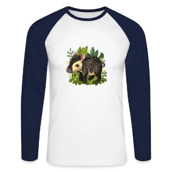 Cute Mountain Tapir Illustration - Adorable Animal - Unisex Long Sleeve Baseball T-Shirt - white/navy - Front - Nik (191cm)