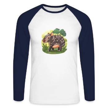 Cute Mountain Tapir Illustration - Adorable Animal - Unisex Long Sleeve Baseball T-Shirt - white/navy - Front - Nik (191cm)
