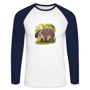 Cute Mountain Tapir Illustration - Adorable Animal - Unisex Long Sleeve Baseball T-Shirt - white/navy - Front - Nik (191cm)