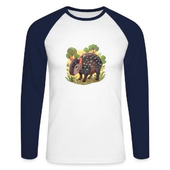 Cute Mountain Tapir Illustration - Adorable Animal - Unisex Long Sleeve Baseball T-Shirt - white/navy - Front - Nik (191cm)