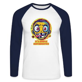 Lustiger Cartoon-Typ: Es ist einfache Mathematik - Unisex Baseballshirt langarm - Weiß/Navy - Vorne - Nik (191cm)