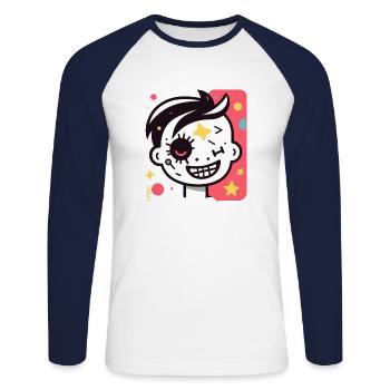 Abstraktes Lustiges Cooles Cartoon-Kind - Unisex Baseballshirt langarm - Weiß/Navy - Vorne - Nik (191cm)