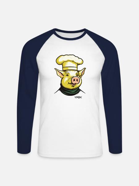 Funny Cool Chef Pig Chef - Unisex Long Sleeve Baseball T-Shirt - white/navy