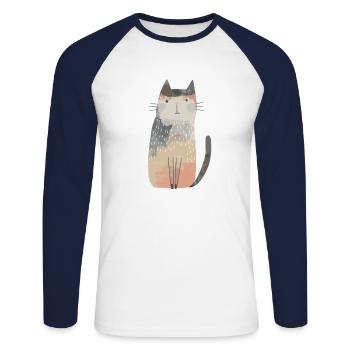 Niedliche skurrile Katzenillustration - Entzückendes Tier - Unisex Baseballshirt langarm - Weiß/Navy - Vorne - Nik (191cm)