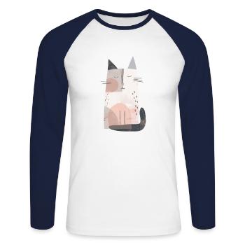 Niedliche skurrile Katzenillustration - Entzückendes Tier - Unisex Baseballshirt langarm - Weiß/Navy - Vorne - Nik (191cm)