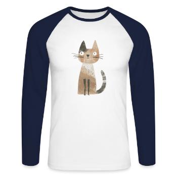 Niedliche skurrile Katzenillustration - Entzückendes Tier - Unisex Baseballshirt langarm - Weiß/Navy - Vorne - Nik (191cm)